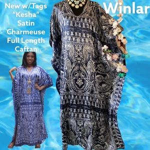 LOWEST🌺 NWT WINLAR BLUE SATIN CHARMEUSE FULL LENGTH CAFTAN